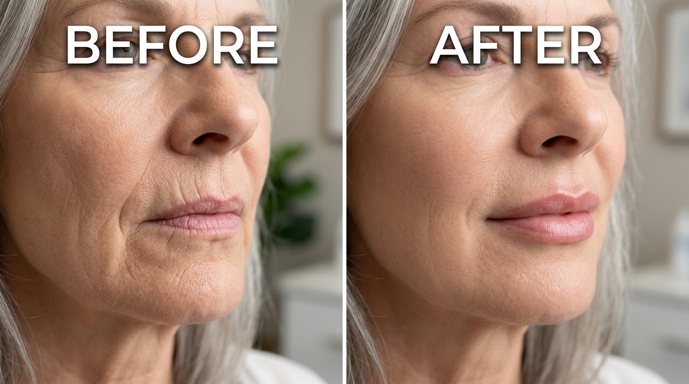 Lip filler before and after older woman