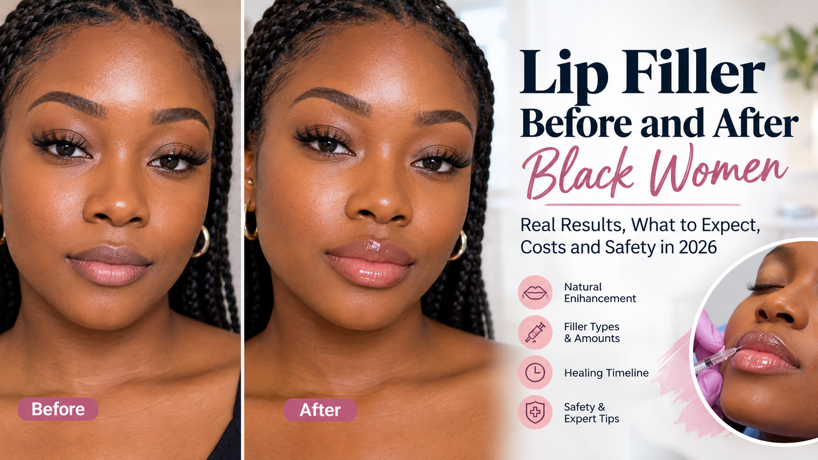 Lip Filler Before and After Black Women: Natural Results, Pictures, Costs and Safety in 2026